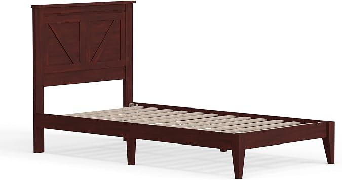 Glenwillow Home Farmhouse Solid Wood Platform Bed in Twin - Classic Cherry