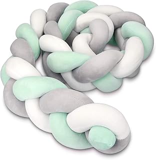 Navaris Tour de lit bébé - Tresse de lit 2m blanc gris vert - Coussin serpent protection contour de lit sécurité bébé - Chambre berceau canapé
