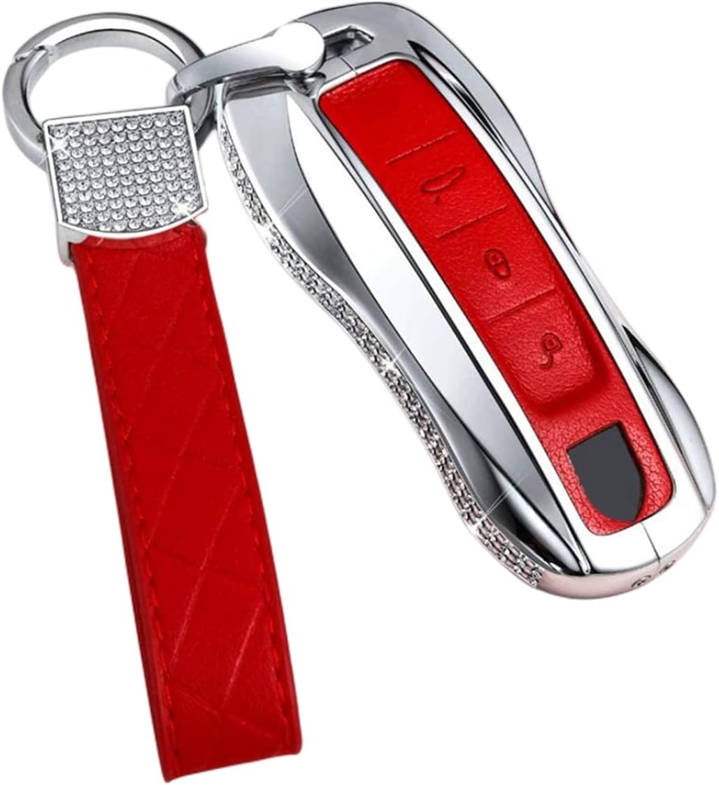 Car Key Case Key Shell Fob Key Cover Key Chain with Bling Diamond Crystals compatible for Porsche 2018-2022 3-Buttons