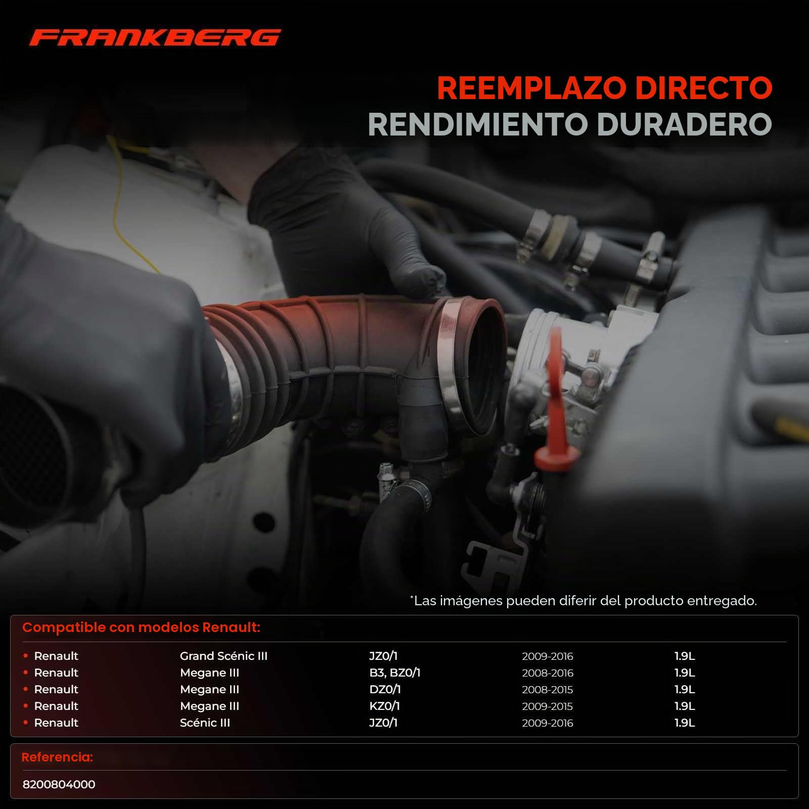 Frankberg Tubo de aspiración de aire para automóviles Diesel Compatible con Grand Scénic III JZ0/1 M.e.g.a.n.e III Coupé DZ0/1 Scénic III JZ0/1 Replace# 8200804000