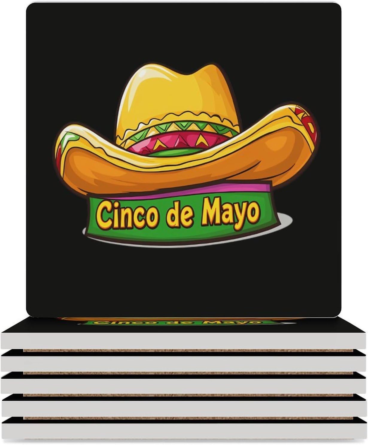 Celebrate Cinco De Mayo Funny Ceramic Coasters for Drink Absorbent Cup Holders Tabletop Protection