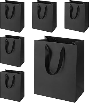 LUOKER Black Gift Bags with Handles, 6Pcs Medium Size, 8"x5"x10" DIY Black Paper Shopping Bags, Gift Wrap Bags for Wedding, Retail, Anniversary, Holiday Party