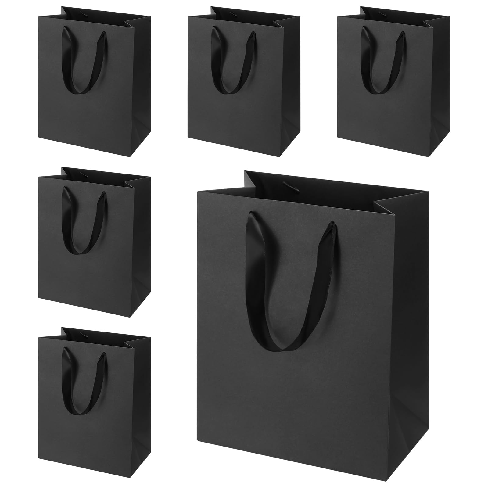 LUOKER Black Gift Bags with Handles, 6Pcs Medium Size, 8"x5"x10" DIY Black Paper Shopping Bags, Gift Wrap Bags for Wedding, Retail, Anniversary,