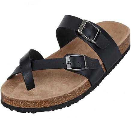 Womens Slides Anti-skidding Flat Cork Sandals Strap Open Toe Footbed Slipper Comfort Beach Indoor and Outdoor