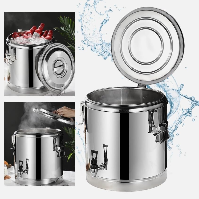 Recipiente térmico de transporte grande aislado para sopa de 40 l, recipiente de transporte de alimentos con grifo de acero inoxidable con tapa para alimentos y bebidas