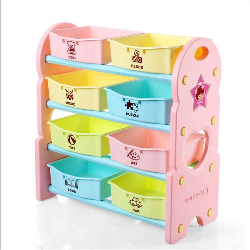 LankuoKids' Toy Storage Organizer with 8 Plastic Bins (Pink)