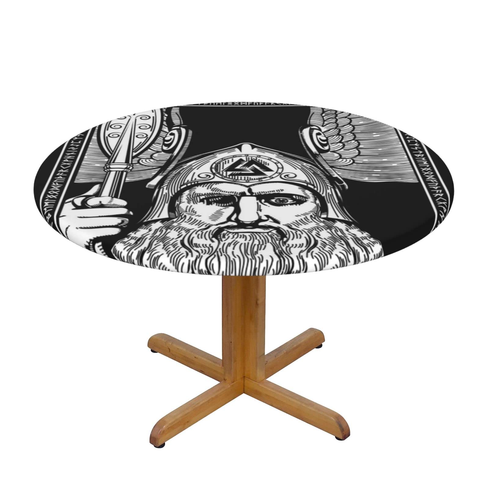 Lsjuee Round Fitted Tablecloth 45-50in Elastic Edged Table Cloth for Kitchen Dining Party Home Decor - Ancient Norwegi God Viking