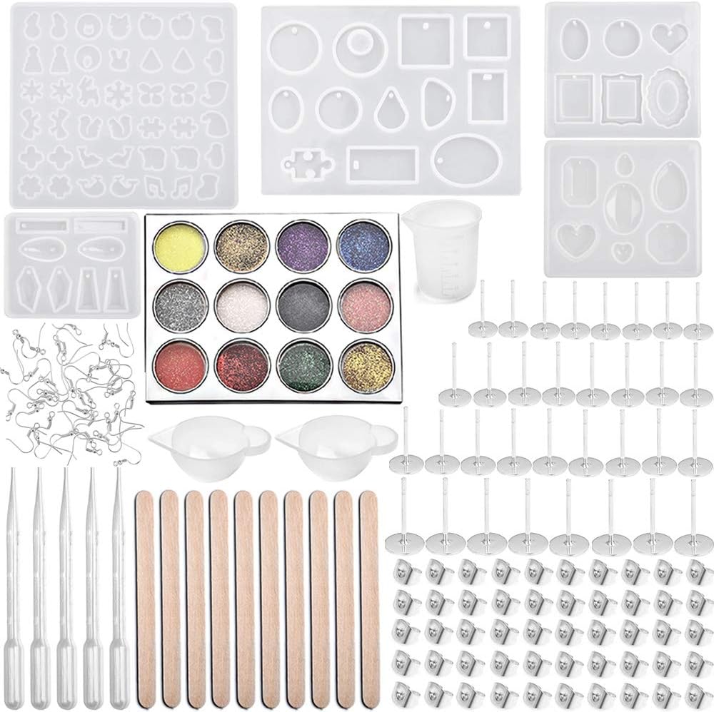 SEVENWELL 185pcs Earring Epoxy Resin Jewelry Molds Silicone Jewelry Casting Molds and Tools Set Pendant Molds for Earring, Pendant, Studs Jewelry Making