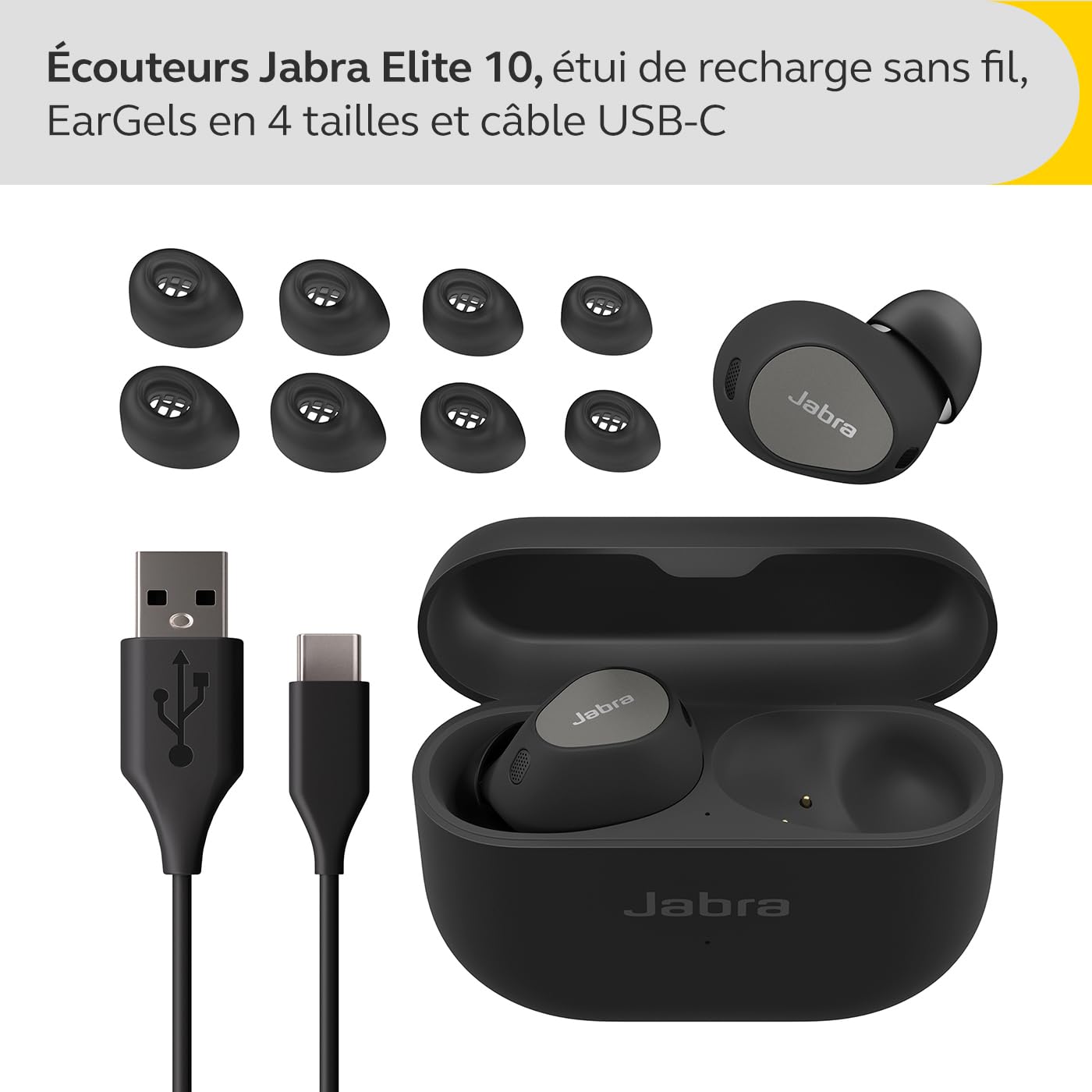 Jabra Elite 10 - Écouteurs sans Fil Bluetooth Intra-Auriculaires - Technologie Advanced Active Noise Cancellation - 6 Microphones intégrés, Son Dolby Atmos - Noir Titanium