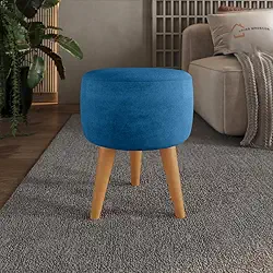 Puff Redondo Banqueta Estofada Decorativa Pé Palito (Azul-Marinho)
