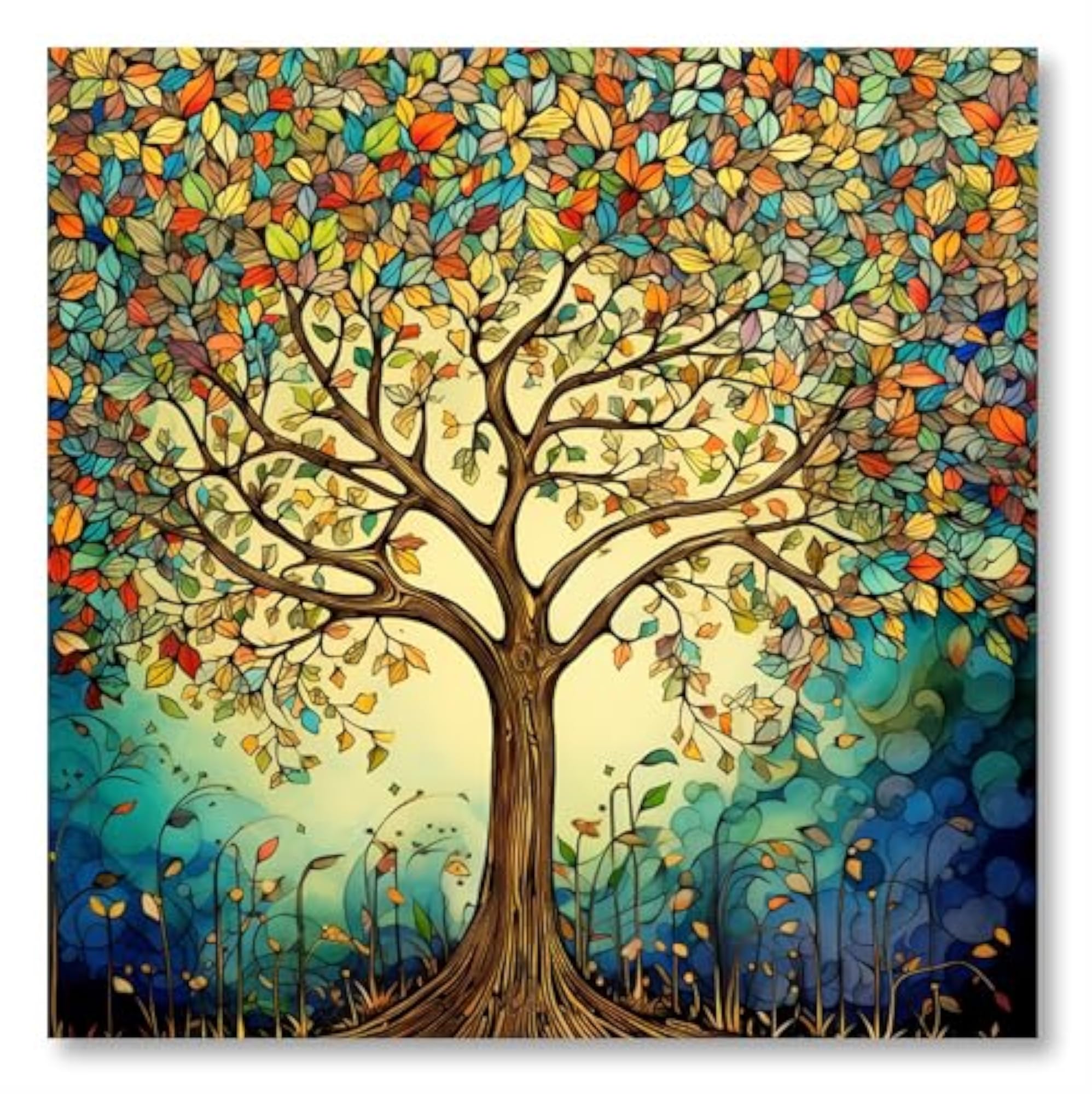 Colorful Tree of Life Canvas Painting with Wooden Frame