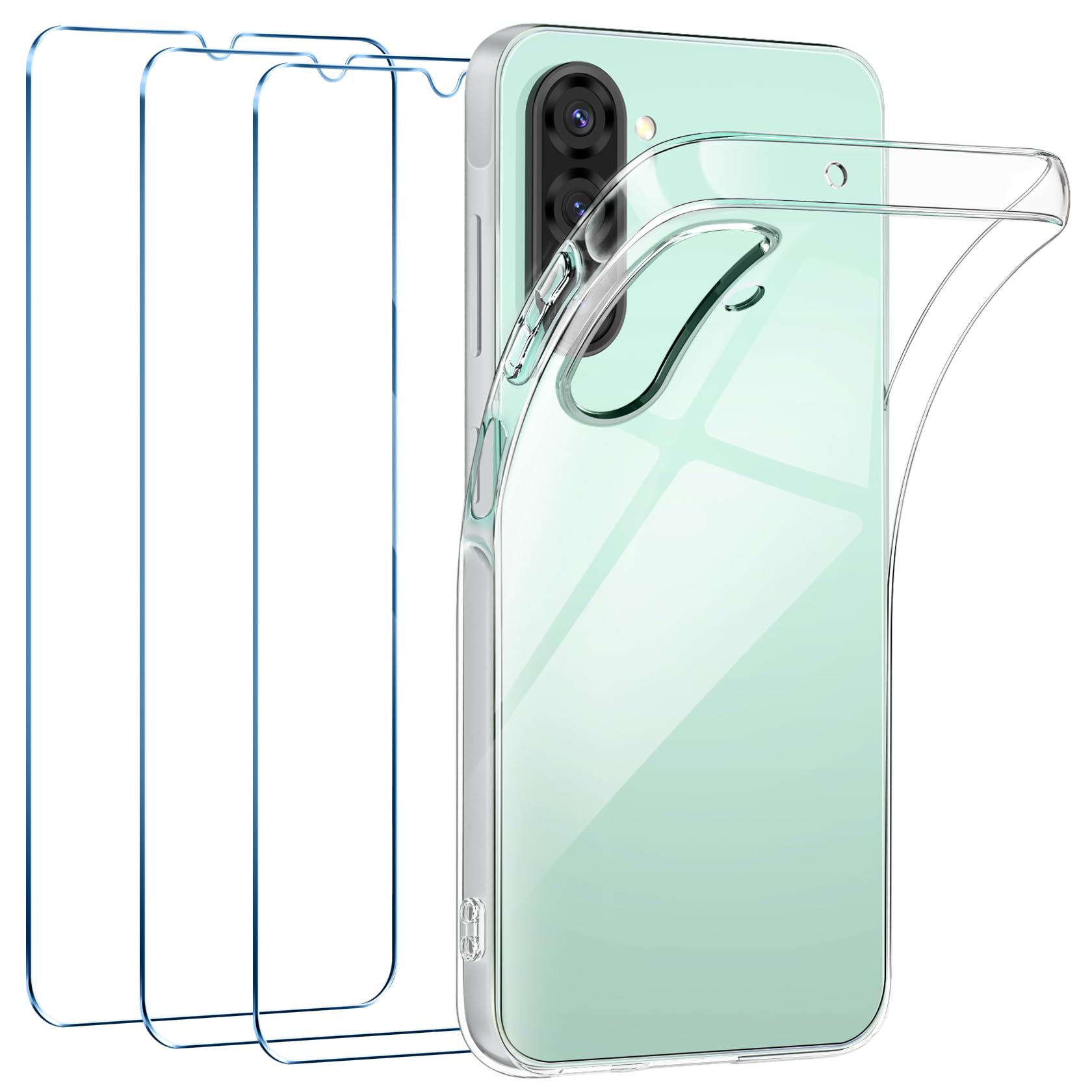 FLLAO Cover Compatibile con Samsung Galaxy A26 5G con 3 Pellicola Vetro Temperato, Custodia Trasparente Ultra Sottile Silicone TPU Morbido Case Protettivo Trasparente