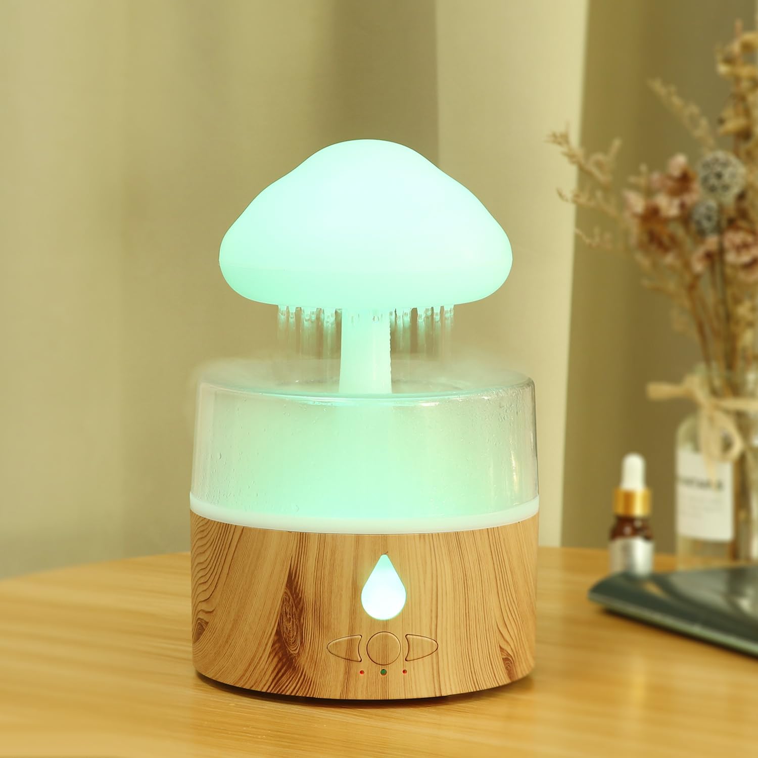 Rain Cloud Humidifier With Water Drip Sounds for Sleeping, Mushroom Waterfall Lamp, Desk Humidifier for Office, Home, Bedroom
