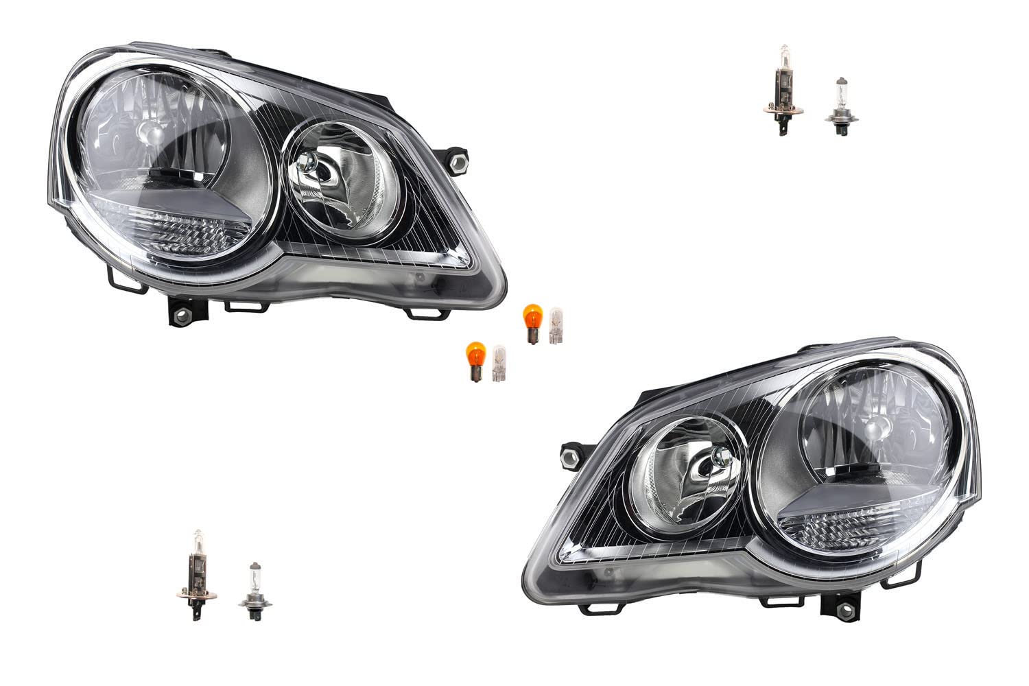 Johns Faro alogeno anteriore per VW Polo 02 9N 05-12 Set di lampadine L R