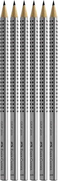Faber-Castell 117697-6 Bleistifte GRIP 2001, Härtegrad: HB, Schaftfarbe: silber - 1