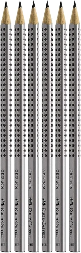 Faber-Castell 117697-6 Bleistifte GRIP 2001, Härtegrad: HB, Schaftfarbe: silber