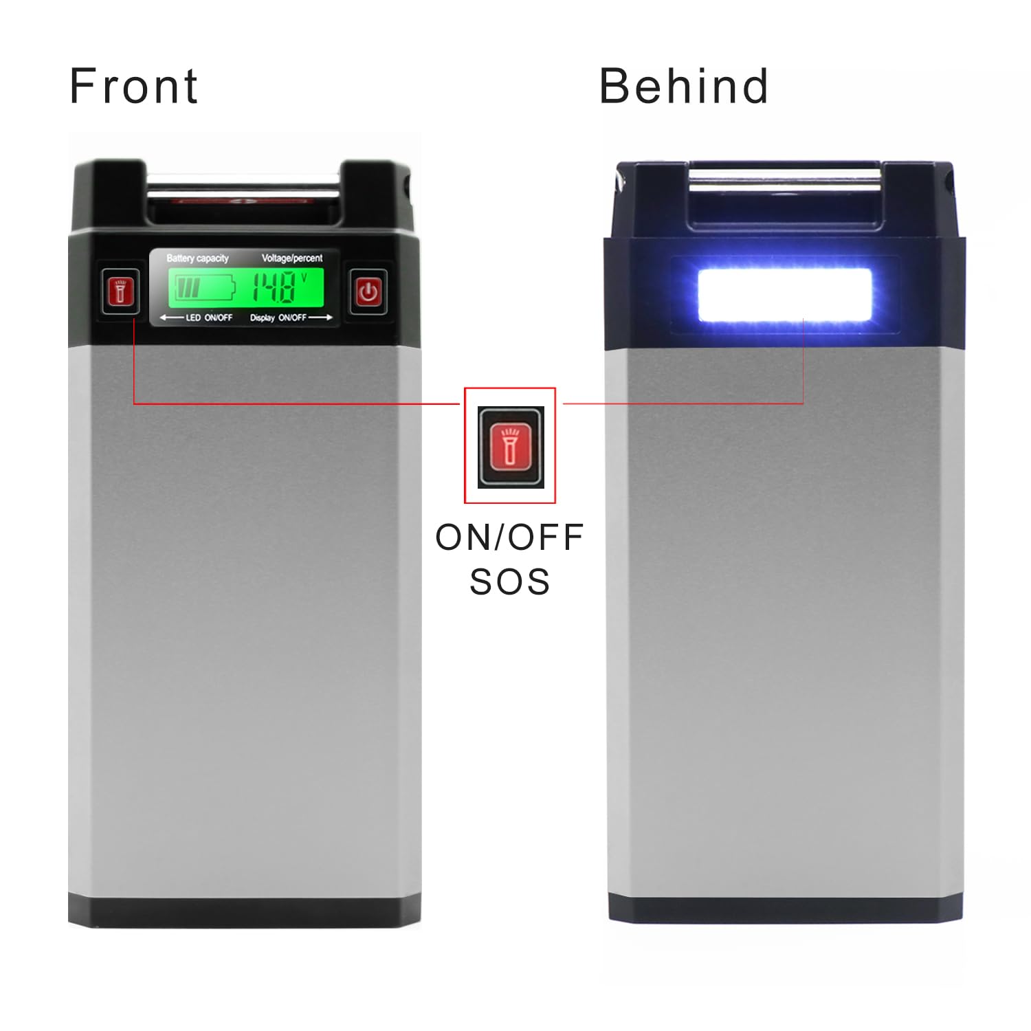 Electric Reel Battery. 14.8V 20000 mAh High Performance Battery. Rechargeable. Aluminum Alloy Rustproof Case. Compatible with Daiwa and Shimano Electric Fishing Reels (with Battery Sheath) (Silver)