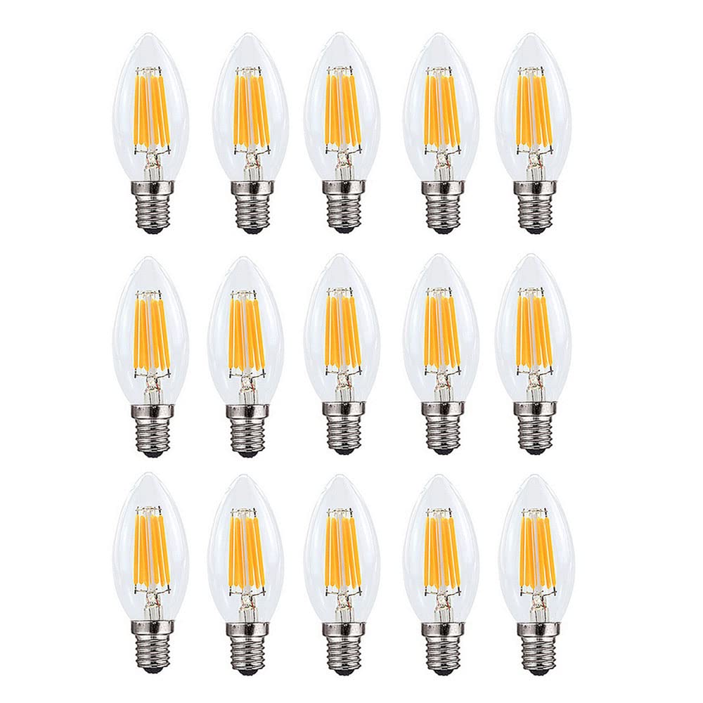 Ruihua E14 6W Dimmbare Warmweiß 2700K LED Filament Glühbirne,600LM Retro Kerzenbirne C35 Kleine Energiesparende Edison Spirale LED Lampen,15 Stück
