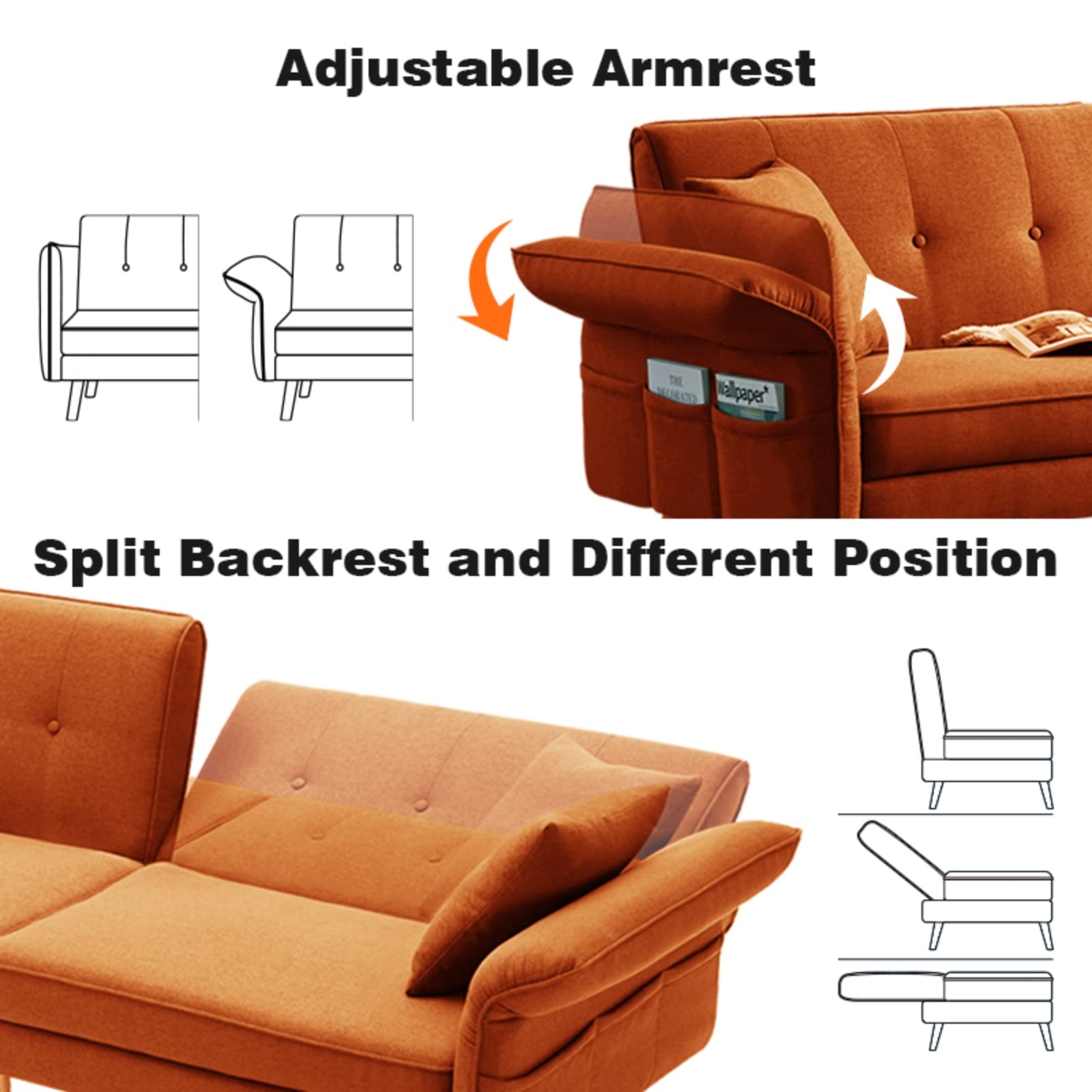 DENOSEN FirstClass Cabin Futon Couch Bed with Convertible Back and