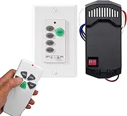 Interruptor universal de parede para ventilador de teto + kit de controle remoto, kit de transmissor e interruptor DIP 53T com 3 velocidades ajustáveis, regulador de intensidade de luz,