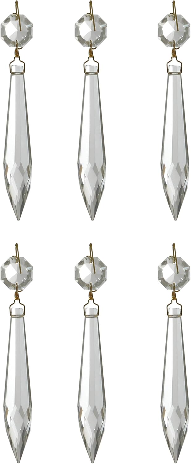 B&P Lamp® 3 Inch (76MM) Crystal Chandelier Light Replacement Pendant Prism, U-Drop Antique Brass Pin (Pack of 6)