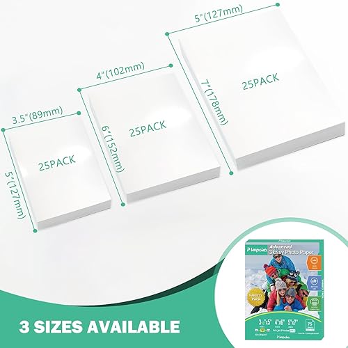Miniatura 10 de Pikapoka Paquete variado de papel fotográfico, 3.5 x 5, 4 x 6, 5 x 7 pulgadas, papel de impresora fotográfica brillante para inyección de tinta,