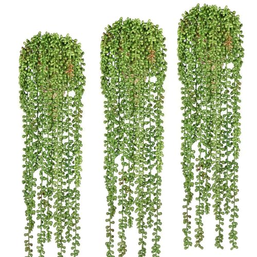 3pcs String of Pearls Plant Artificial Faux Hanging Succulents Hanging Greenery for Outdoor