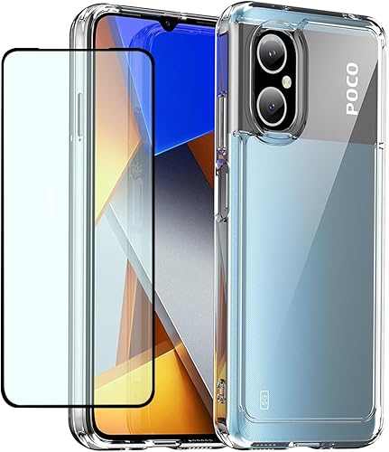 GTBDEKI Funda transparente para Poco M5 4G, Poco M4 5G 22071219CG funda con protector de pantalla, antiarañazos, a prueba de golpes, de