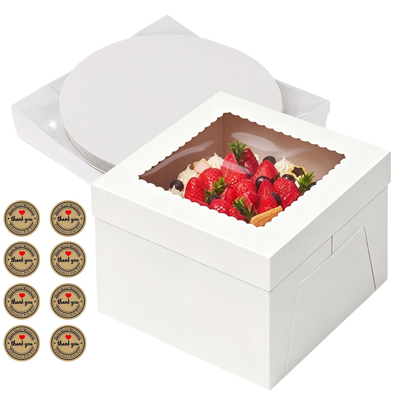Set di 5 Scatola per Torta, 30,5x30,5x20,3cm, Bianche Scatole per Dolci in Cartone, Scatole per Torte con Finestra Vassoi, Porta torta cartone per Dessert, pasticcini (A)