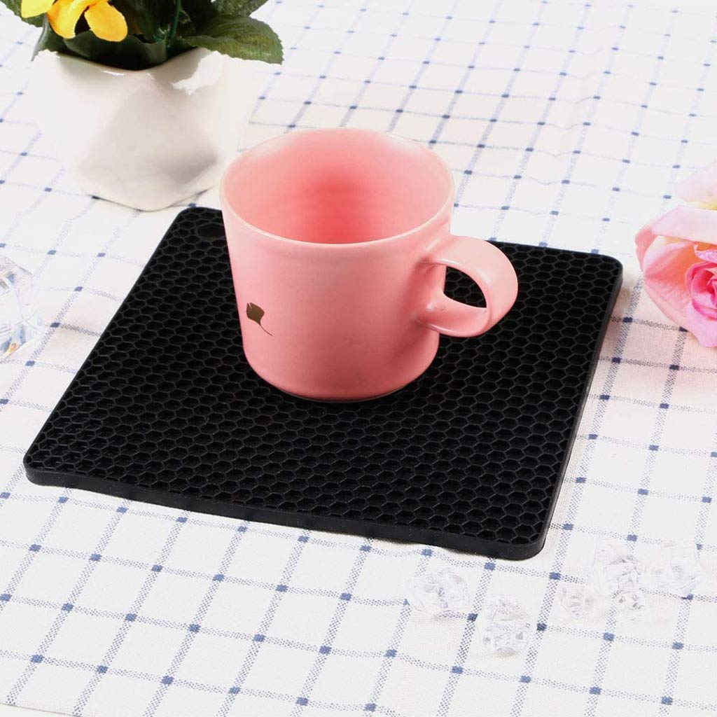 Tapis de Table de Noël, Sets de Table en nid d'abeille en Silicone Anti-brûlure antidérapants pour la décoration de Mariage, Ensemble de 4 Tapis de Salle à Manger Occidentaux, Noir X4