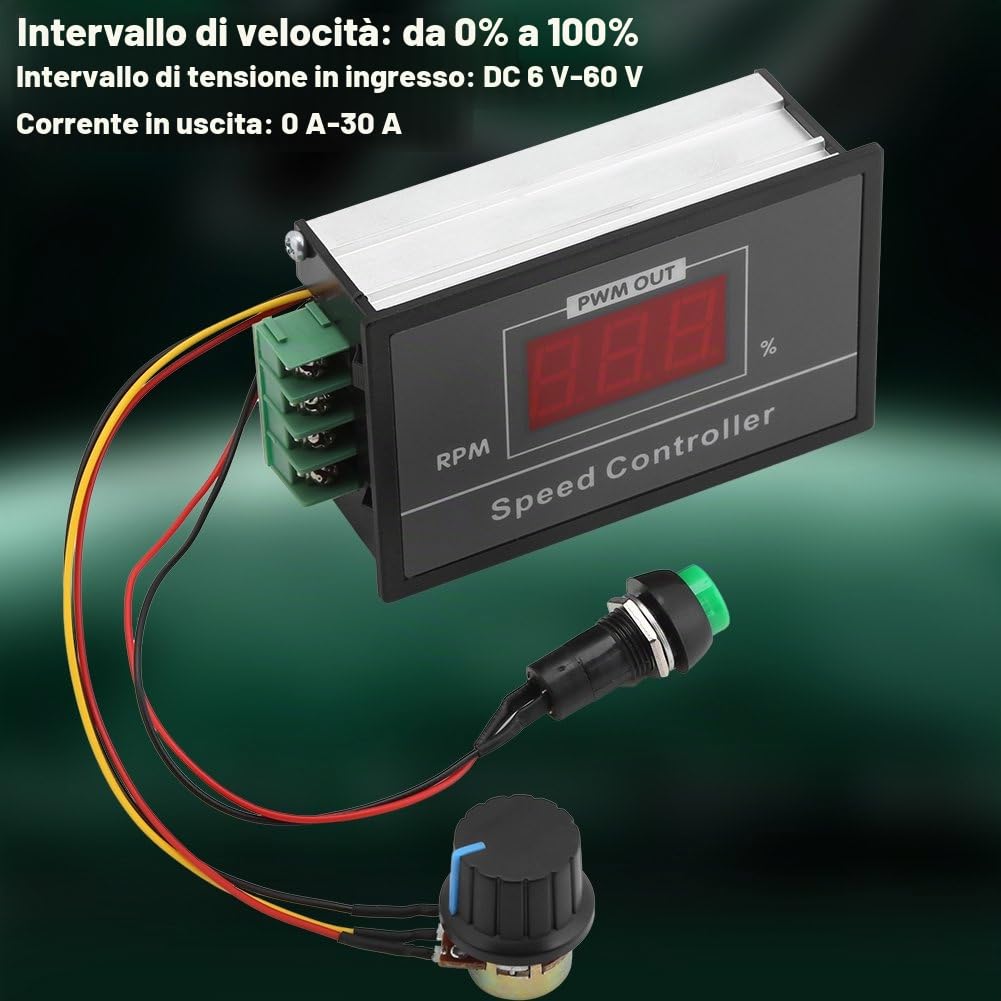 Regolatore di Velocità Regolabile DC con Display Digitale, Controllo Velocità Motore PWM con Interruttore DC 6V-60V