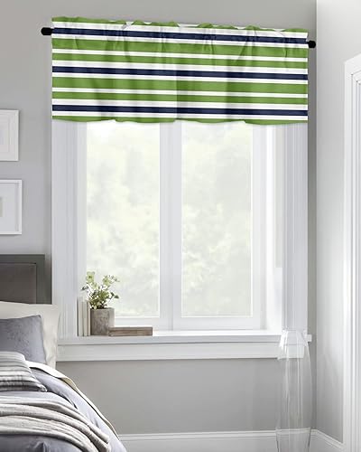 Miniatura 4 de Cortinas modernas para cocina, cafetería, geométrico, verde, azul marino, blanco, cenefa de ventana, cortinas cortas de 42 x 18 pulgadas, bolsillo