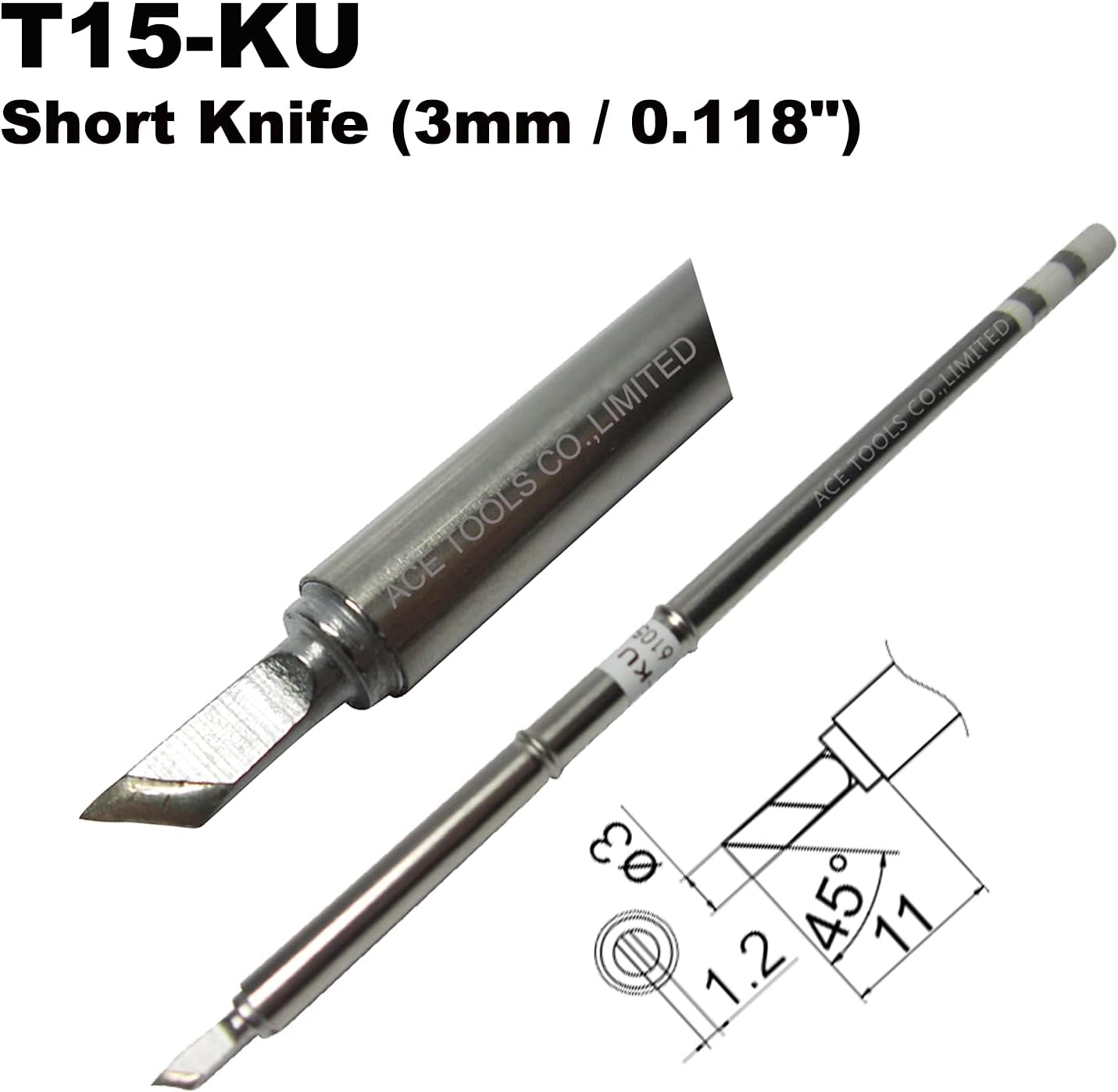 T15-KU Short Knife 3mm Soldering Tip for FX-9501 FM-2028 FM-2027 FM-2021 FX-950 FX-951 FX-952 FM-202 FM-203 FM-204 FM-206 ACE Tips (10)