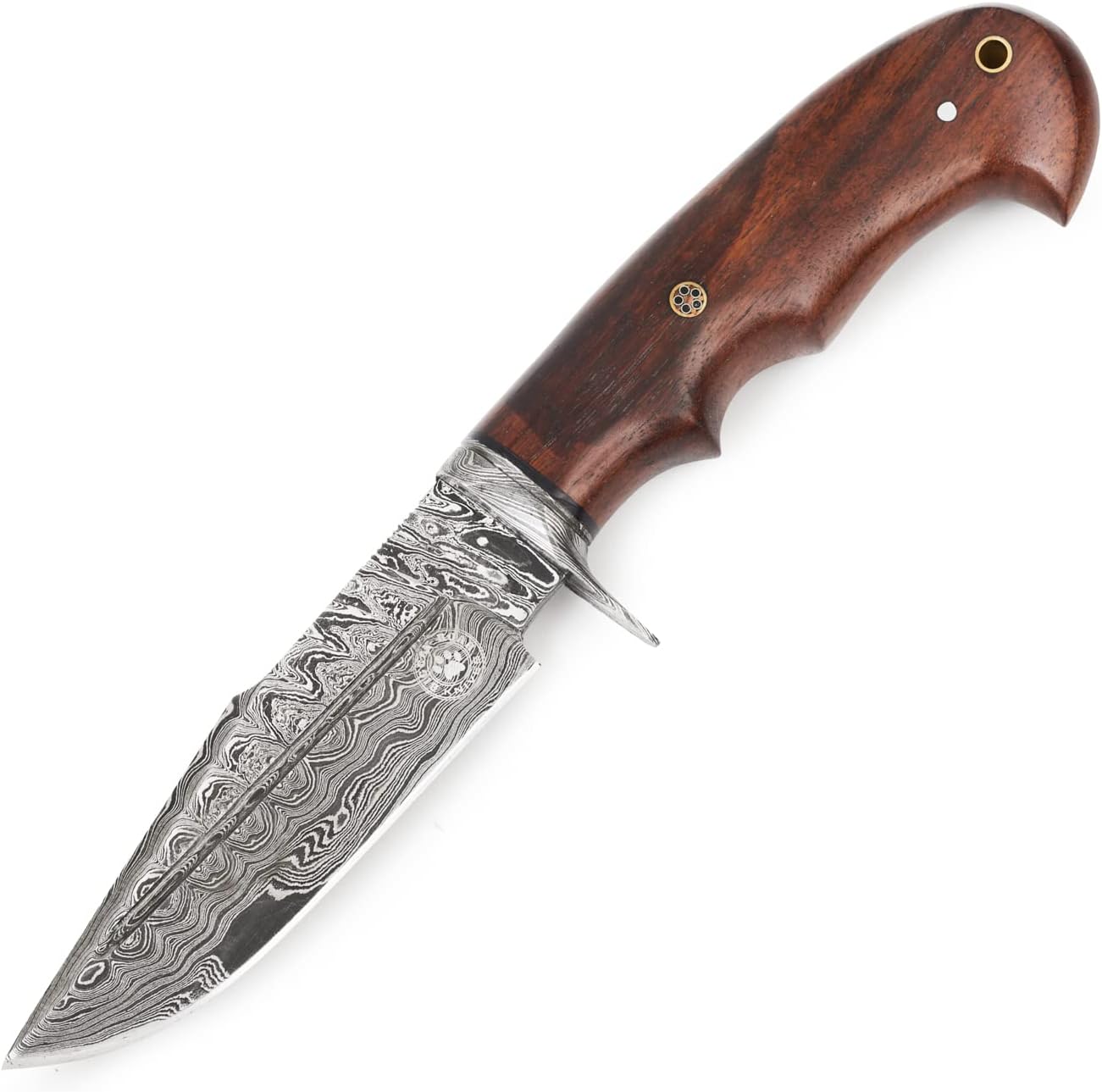BIGCAT ROAR Deer Hunter - Handmade Damascus Steel Fixed Blade Knife 10" - Walnut Wood Handle & Leather Sheath - Bushcraft Outdoor Camping Skinning & Survival EDC Knife - Collector Hunter Men Gifts