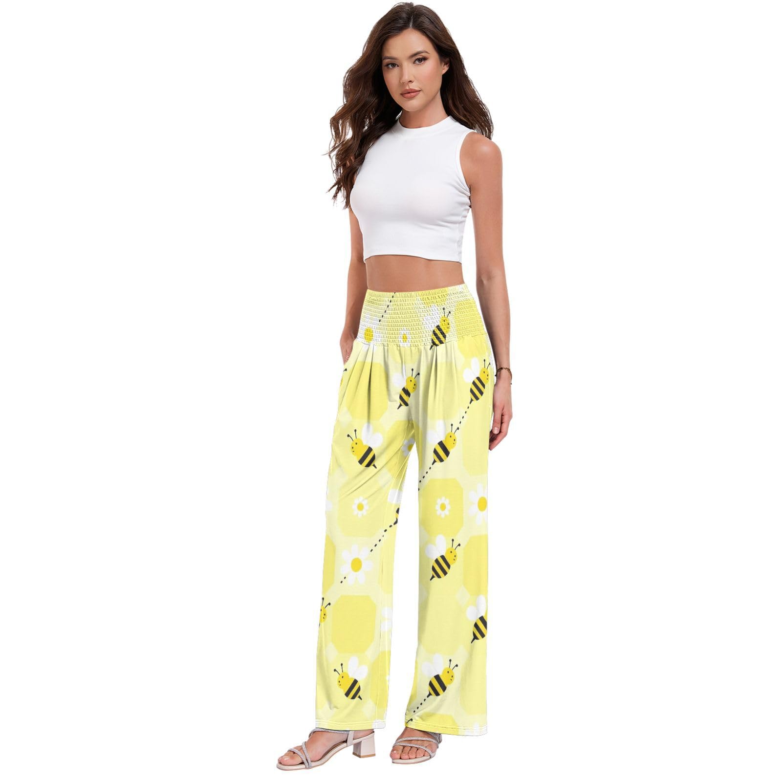 FRODOTGV Bee Stripe - Pantalones palazzos con bolsillo lateral profundo para mujer