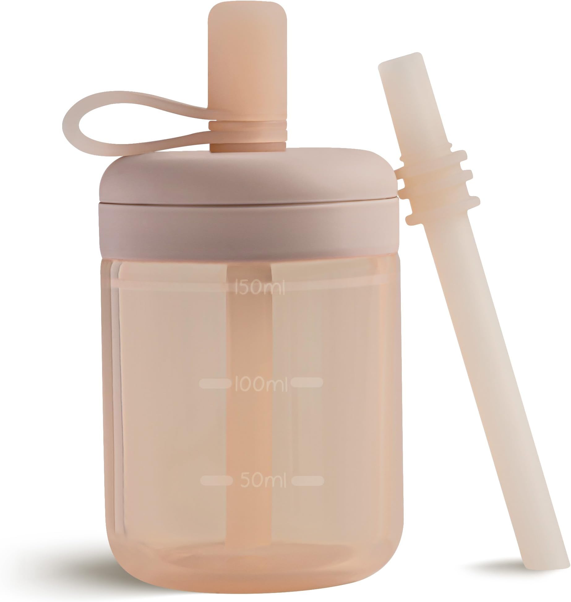 Moonkie Drinking Cup, Drinking Bottle with Straw, Silicone Drinking Cup for Baby and Children, Straw Cup with Lid, Leak-Proof, BPA-Free, Baby Cup from 6 Months, 5 oz (Blush)