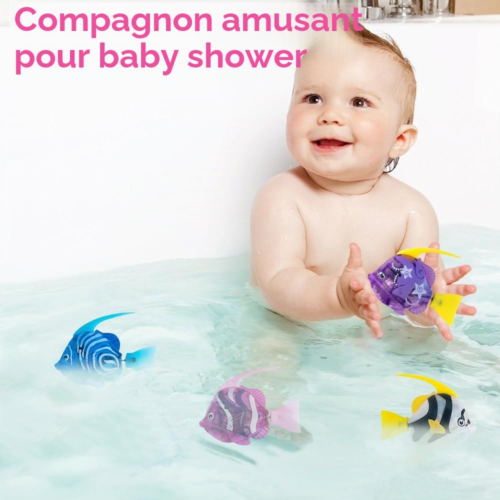 Lot de 4 poissons Robo - Jouet électronique pour chat - Poisson électrique lumineux - Fonctionne avec piles - Jouet flottant interactif pour enfants et animaux domestiques