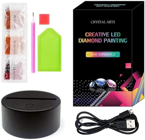 Miniatura 7 de pigpigboss Luz nocturna de pintura de diamante de búho, kit de arte de luz LED 5D, material acrílico y cristal, multicolor, recargable para