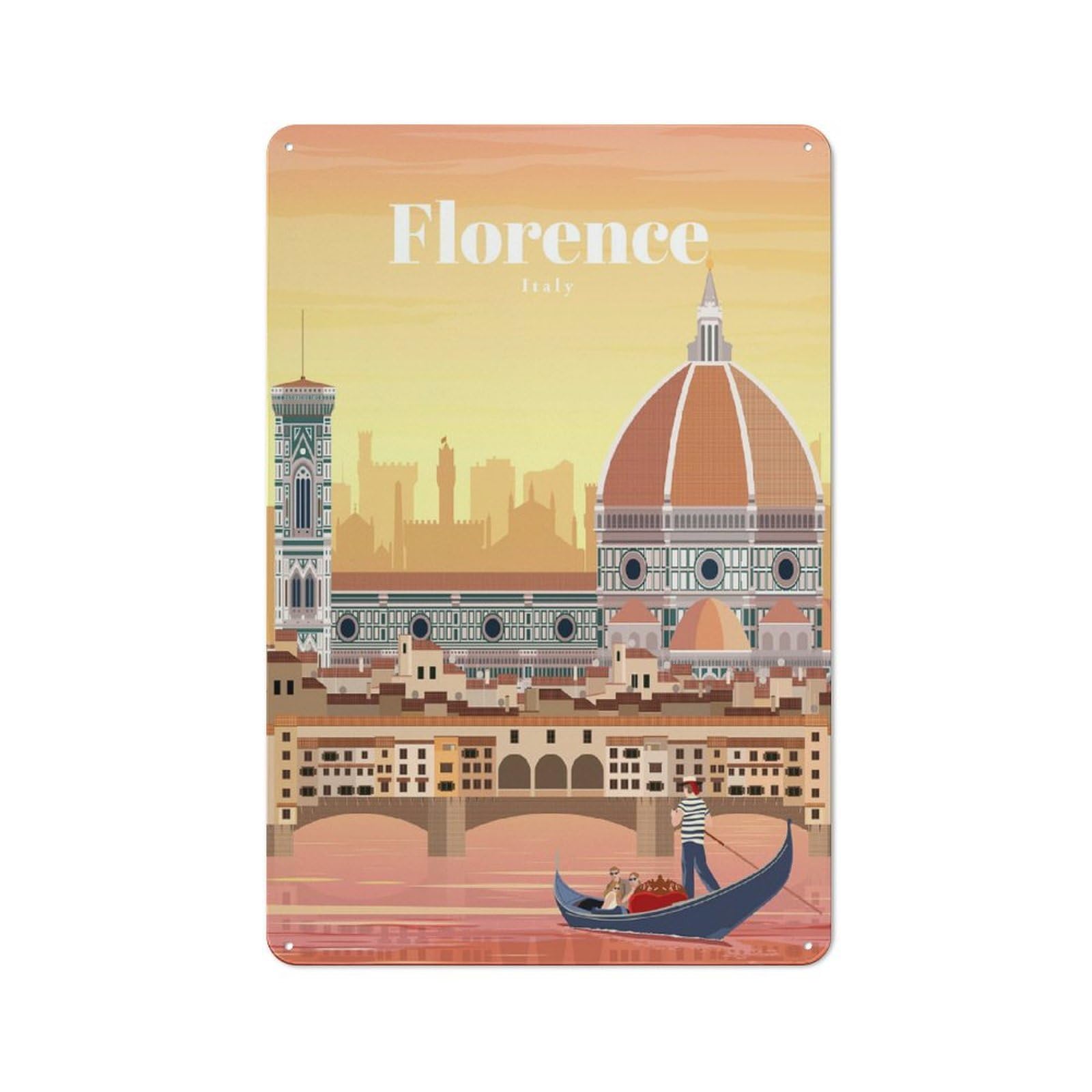 Junmoney Travel To Florence Tin Wall Sign, Bright Printed Design, For Man Cave, Tool Wall Or Office Corner, 30X20cm