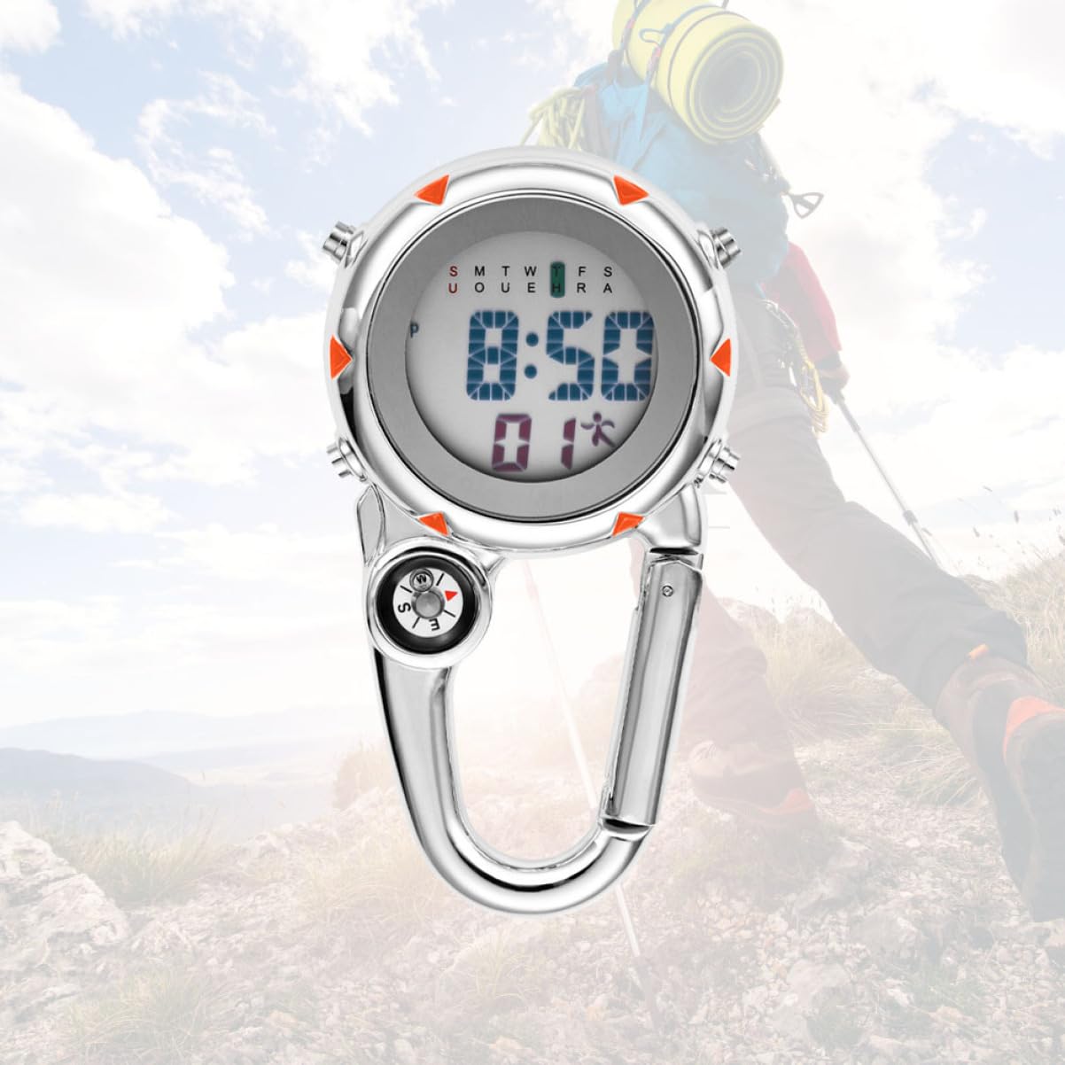 Toyvian Bergsteiger Hakenhangtisch Kletteruhr Ansteckuhr Uhr Aus Edelstahl Karabiner Uhr Beim Klettern Aufpassen Clip Watch Rucksackuhr Orange Rostfreier Stahl