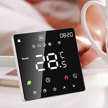 Smart Thermostat, PC Touchscreen Programmable Electric Heating Thermostat 16A AC LCD Display 41 to 140F for Home Hotel Office (WiFi, (Voice Control for Yandex Alice, for)