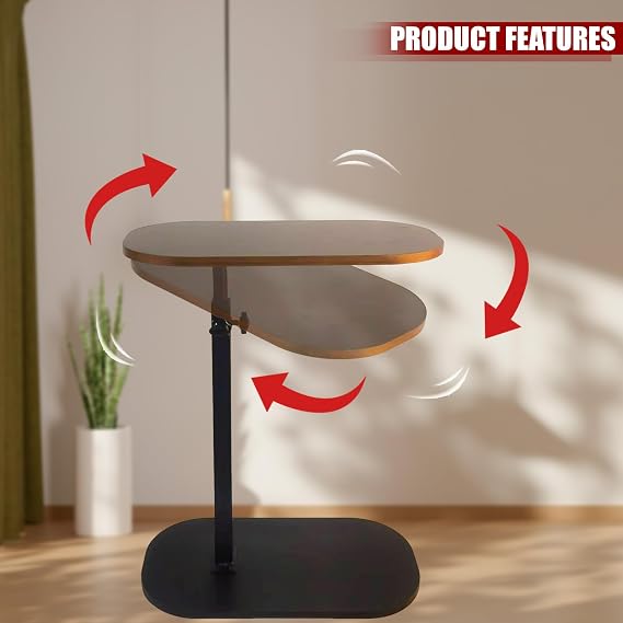 C Shaped End Table, Side Table for Sofa, End Table for Living Room, Adjustable Height TV Tray, Swivel Couch Side Table That Slides Under (Walnut)