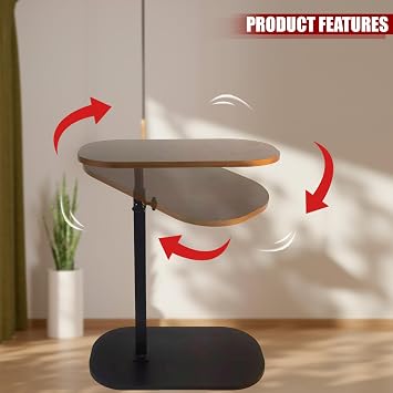 C Shaped End Table, Side Table for Sofa, End Table for Living Room, Adjustable Height TV Tray, Swivel Couch Side Table That Slides Under (Walnut)