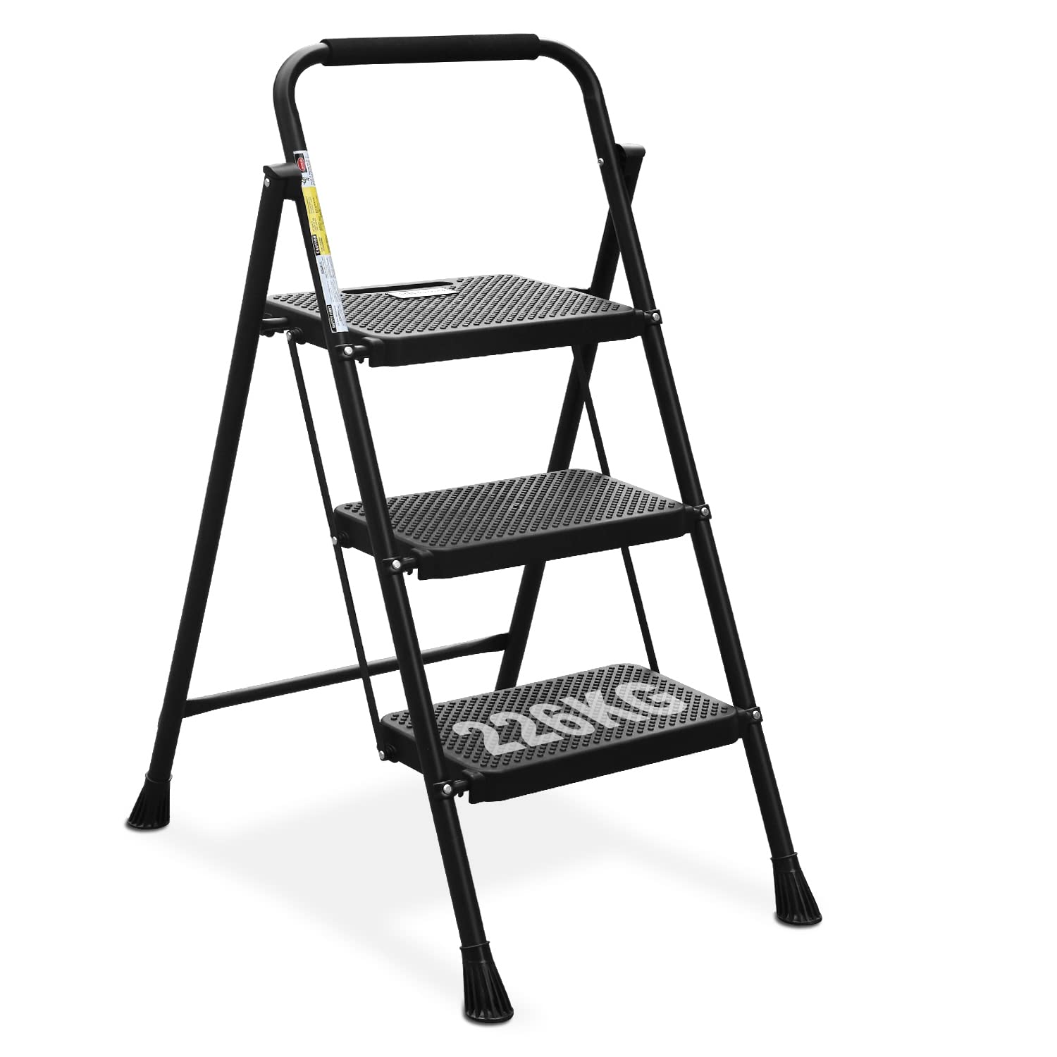 HBTower 3 Step Ladder, Folding Step Stool with Wide Anti-Slip Pedal, Sturdy Steel Ladder, Convenient Handrail, Lightweight, Portable Steel Step Stool