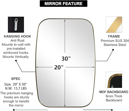 Miniatura 103 de ANDY STAR Espejos ovalados dorados para baño, espejo de pared oblongo, con marco de metal dorado cepillado de 24 x 36 pulgadas, espejo de tocador