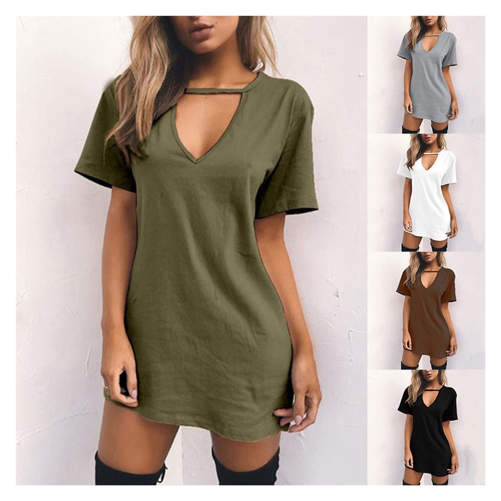 deep v neck t shirt dress