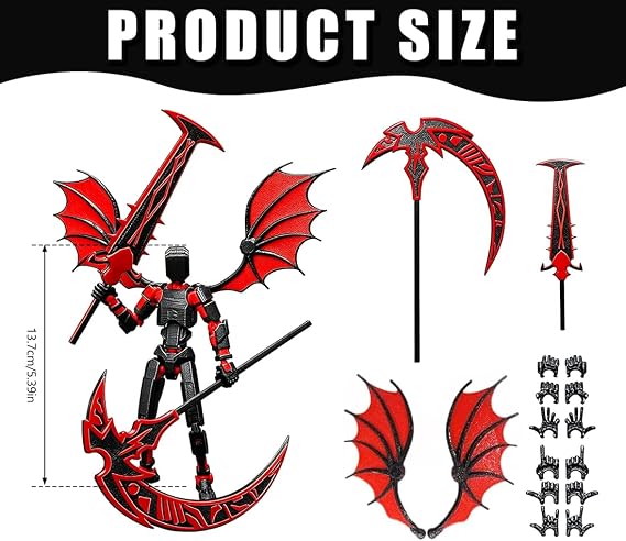 T13 Action Figure - 3D Printed Titan 13 Dummy (Assembled) Multi-Jointed Movable Robot with Weapons & Hands Desktop Decorations Stop Motion Figures for Game Lovers Perfect For Display Birthday
