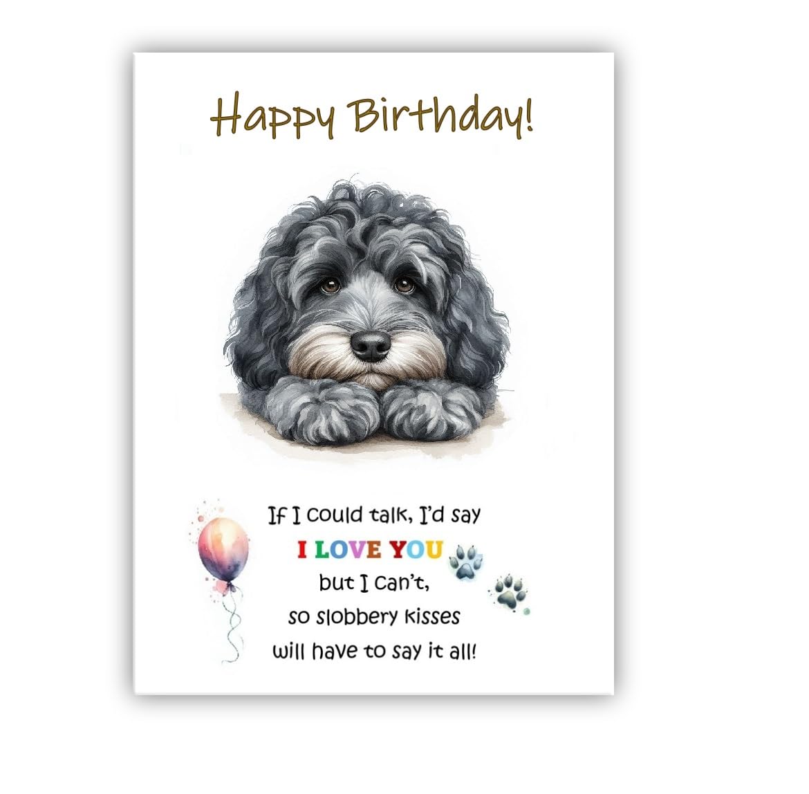 Dog Lovers Birthday Card. Birthday Card from the dog Cockapoo to the owner, Mum, Dad, Mummy, Daddy, Mother, Father. (Cockapoo grey)