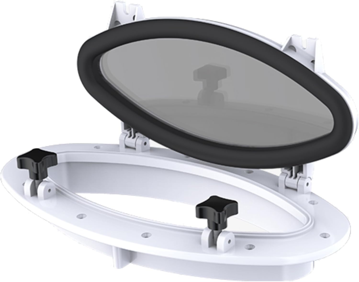 SEAFLO 16.1" x 8.6" Elliptical Oval Porthole Portlight Window - ABS Plastic & Tempered Glass, White, for Boat, Yacht, and Marine Applications