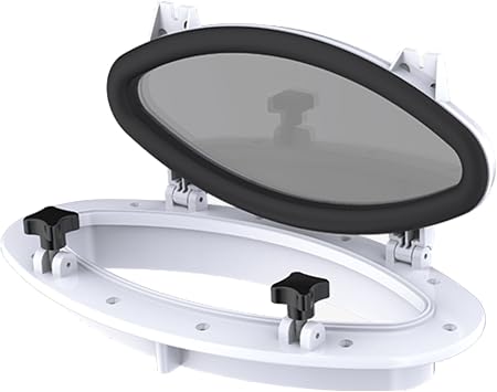 SEAFLO 16.1" x 8.6" Elliptical Oval Porthole Portlight Window - ABS Plastic & Tempered Glass, White, for Boat, Yacht, and Marine Applications